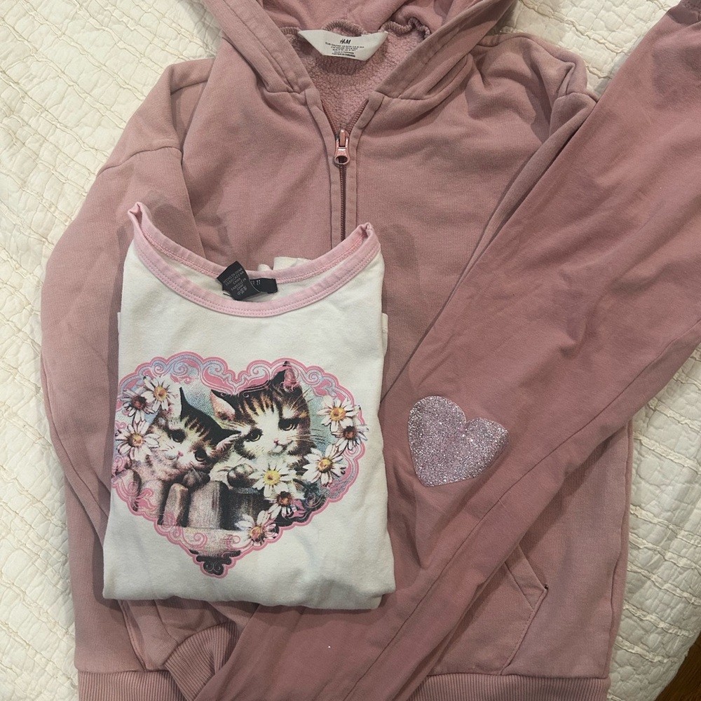 H&M Pink Kids Matching Set with Cat Print